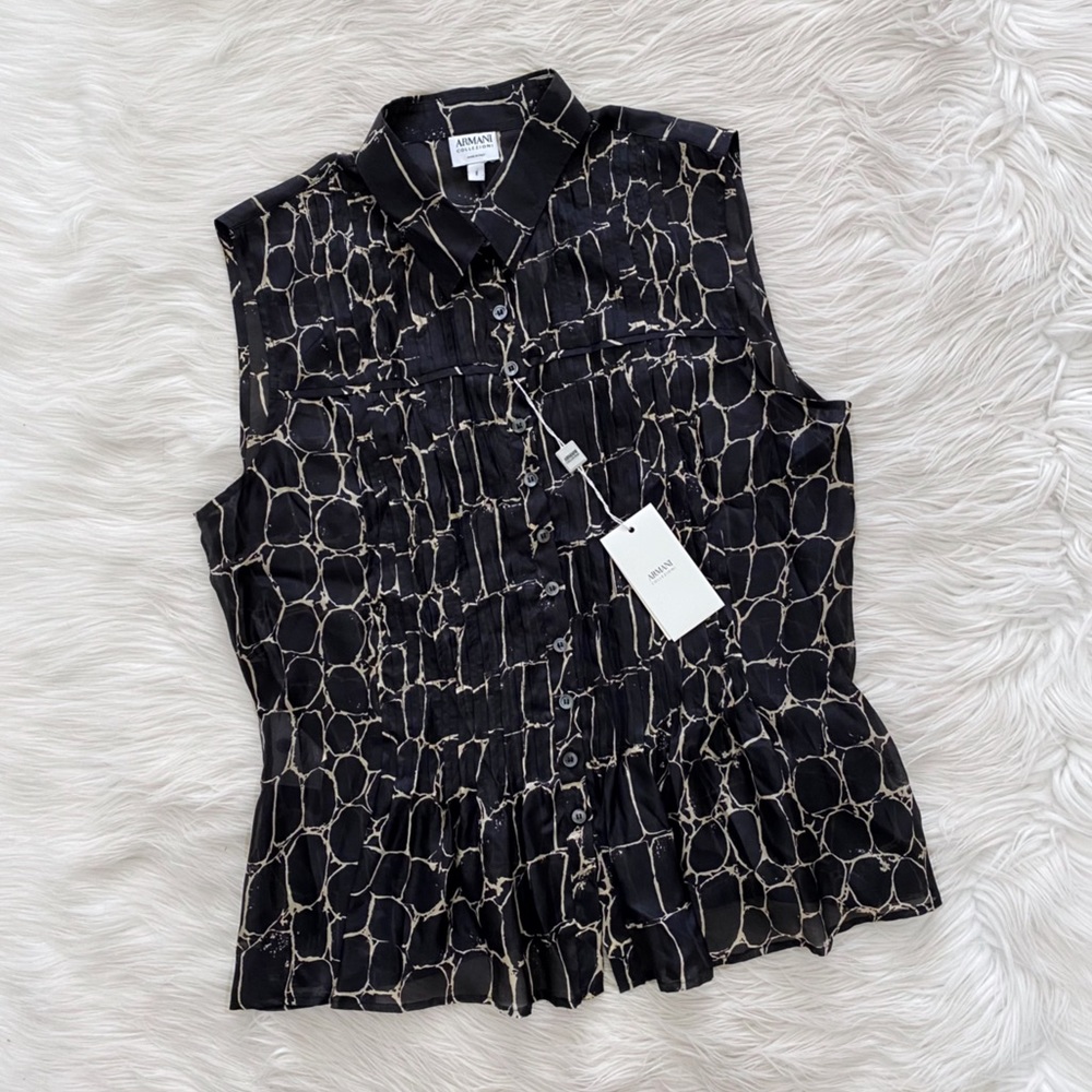 Armani Collezioni Black and Cream Sleeveless Blouse